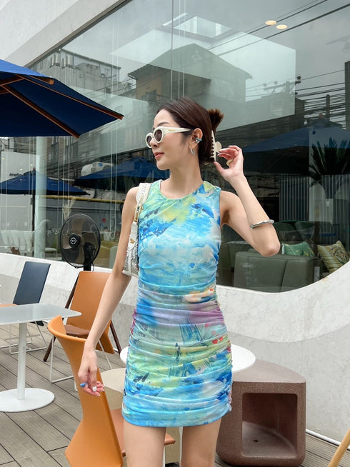 AMUSE Sleeveless Ruched Body Fitted Dress